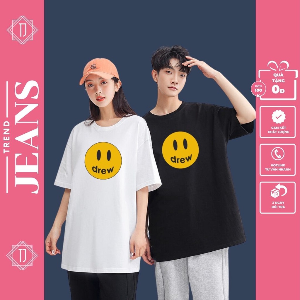 Áo thun nam nữ in hình mặt cười Drew, áo phông unisex tay lỡ 2022