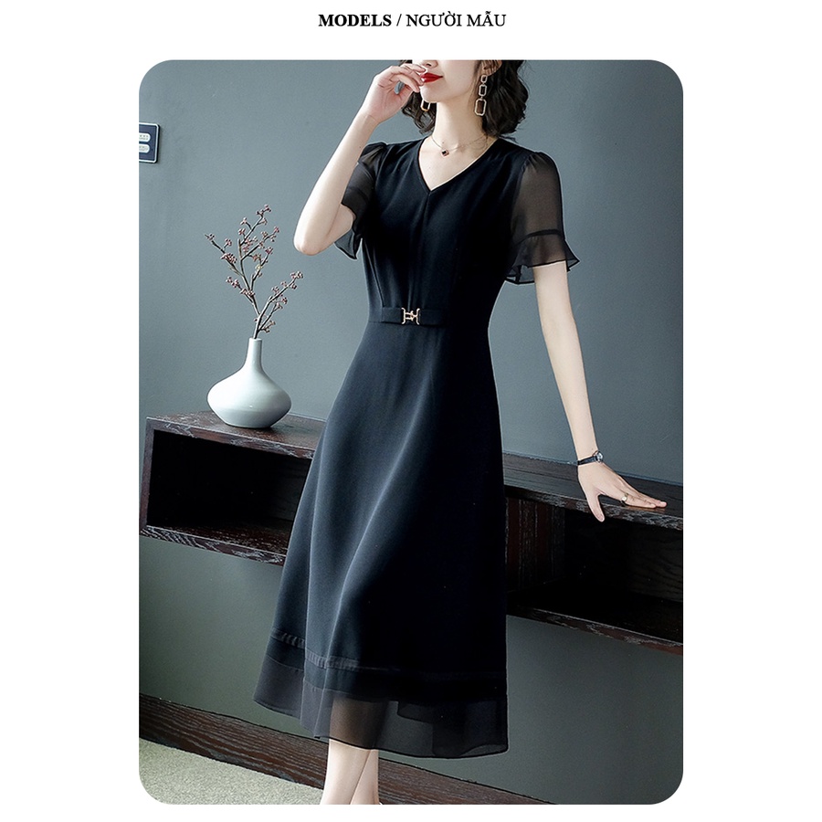 Đầm trung niên sang trọng cho mẹ bigsize thiết kế dáng xòe đẹp cao cấp dự tiệc P03 - WB WOMAN &amp; BEAUTY