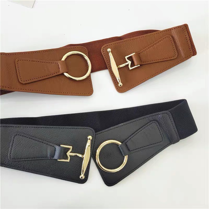 Đai váy bản to 5cm Lulu shop ĐV020 phối da chun co giãn - Thắt lưng áo vest dạ bản to mặt vàng