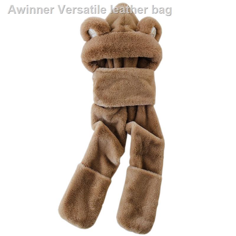 Mũ gấu tích hợp khăn quàng và găng tay dễ thương tất cả trong một thời trang mùa đông cho nữ