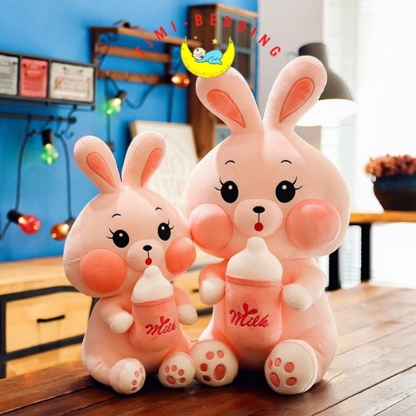 Gấu bông thỏ hồng ôm bình sữa cute, dễ thương 60cm, 80cm và 110cm– Timibedding
