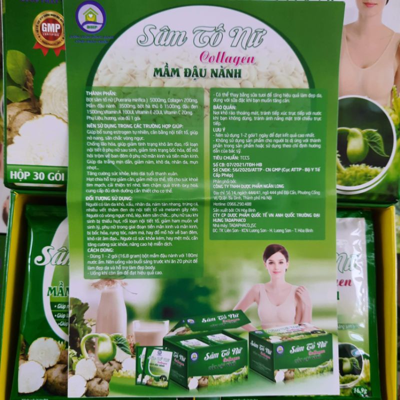 SÂM TỐ NỮ COLLAGEN MẦM ĐẬU NÀNH - Bổ sung Estrogen tự nhiên, giúp nở ngực,săn chắc,cân bằng nội tiết tố- Hộp 30 gói