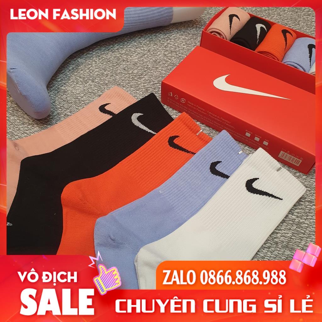 Tất NIKE Cổ cao màu nổi bật [ Hộp 5 đôi ] Vớ Nam Nữ Thể thao Dệt kim Cao cấp QUÀ TẶNG - Kho sỉ tất