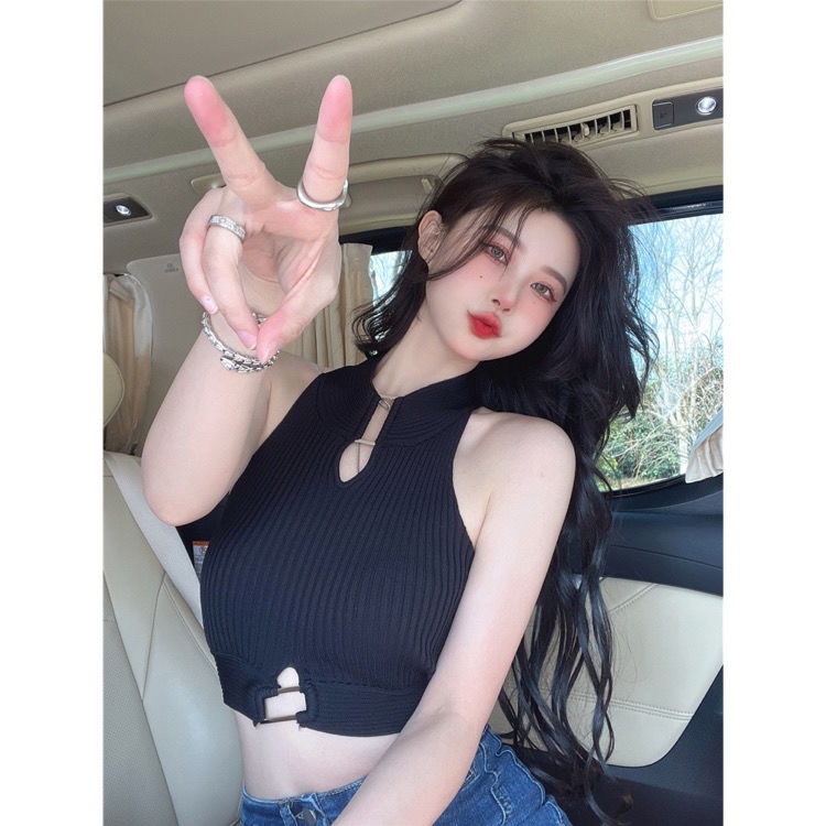 Áo Dệt Kim Hai Dây Màu Trắng Khoét Rỗng Thời Trang Mùa Hè Hàng Mới Dành Cho Bạn Nữ