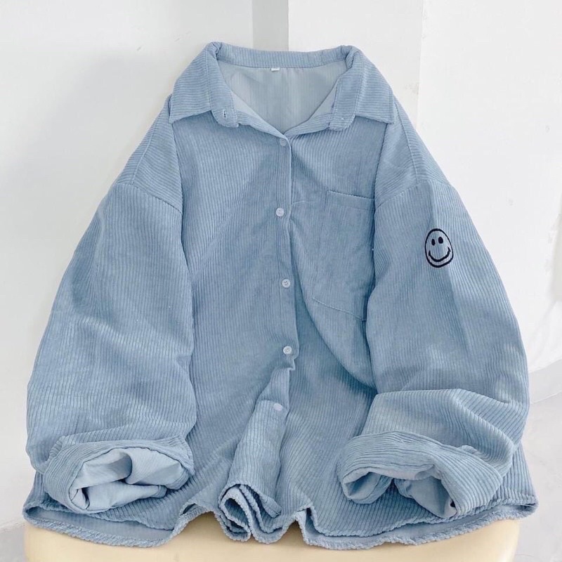 Áo khoác sơ mi nhung gân mặt cười bigsize 60-85kg hình thật