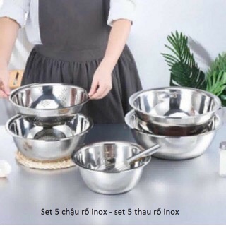 Set 5 món gồm 4 chậu và 1 rổ inox