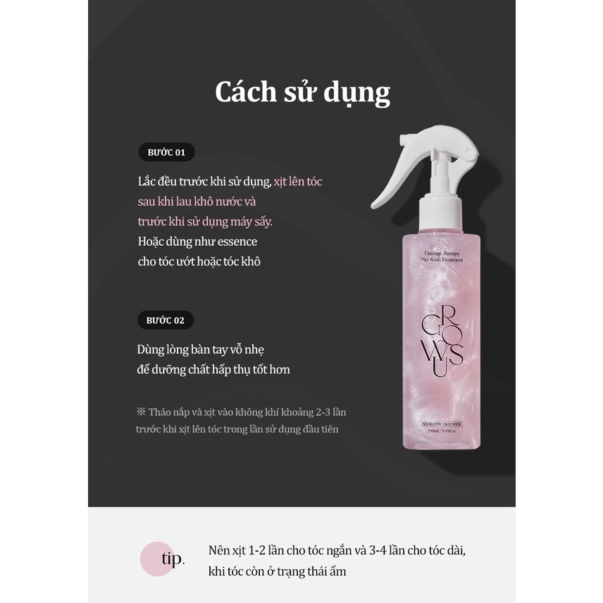 GROWUS Xịt dưỡng tóc phục hồi tóc hư tổn 250ml