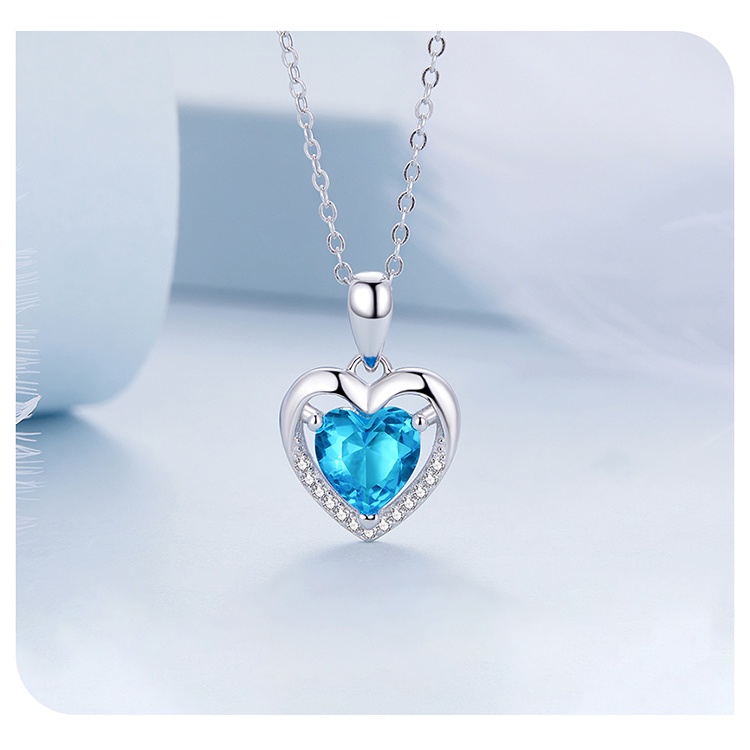 BAMOER Vòng cổ bạc 925 MặT HìNh TráI Tim ĐíNh Đá Zircon ThờI Trang Cho Nữ