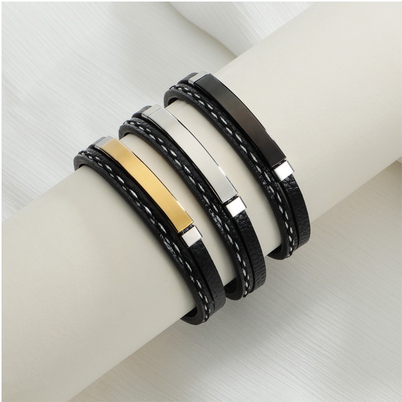 Vòng Tay Da Bện Nhiều Lớp ECGIFT BR006 Bằng Thép Không Gỉ Phong Cách Công Sở Cho Nam