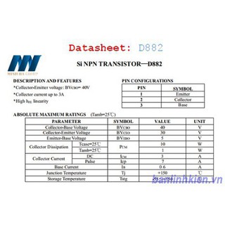 Combo 5 Chiếc D882 TO126 TRANS NPN 3A 30V (DIP)