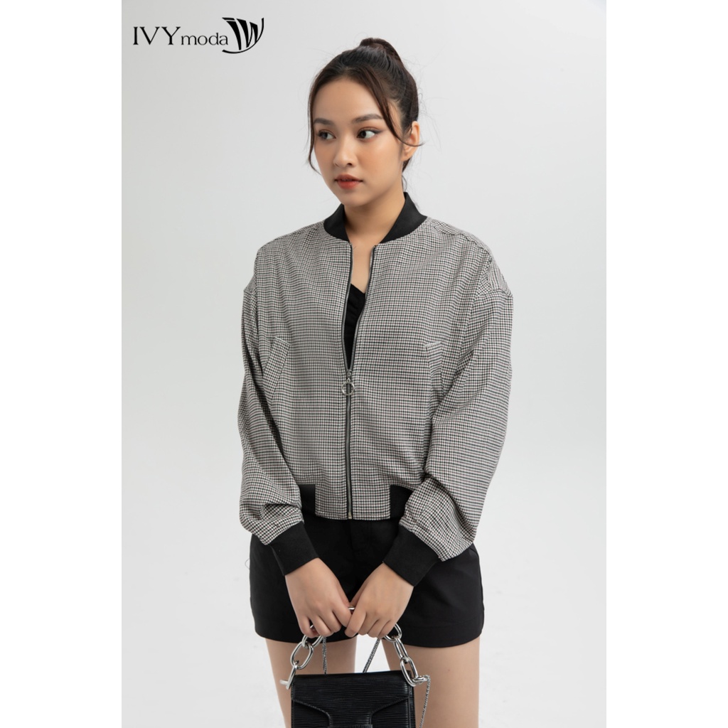 [NHẬP WABRTL5 GIẢM 10% TỐI ĐA 50K ĐH 250K ]Áo bomber nữ vải kẻ IVY moda MS 70M5100