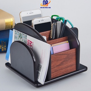 Khay đựng bút để bàn cao cấp, kiểu dáng sang trọng - Khay cắm bút gỗ cao cấp đế xoay 360 độ - 8011