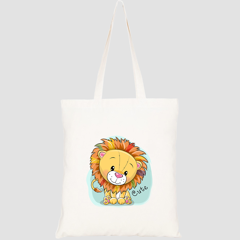 Túi vải tote canvas HTFashion in hình cute cartoon lion on blue HT447