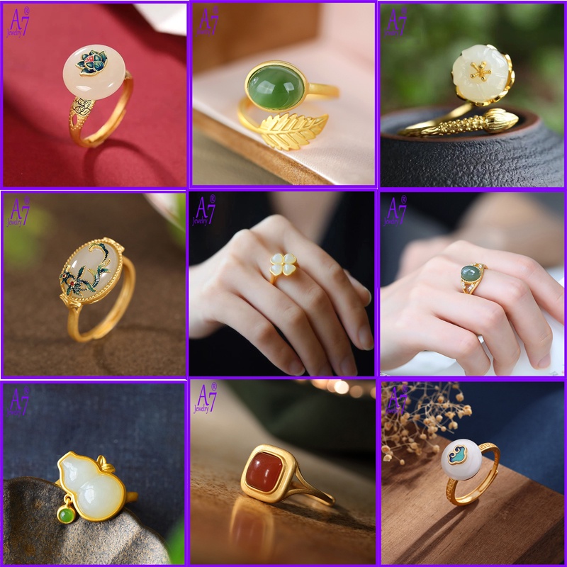 Nhẫn Hở Điều Chỉnh Được Bằng Bạc Sterling A7 S925 Đính Ngọc Bích Trắng Đỏ Cổ Điển Đơn Giản Không Phai Màu Cho Cặp Đôi