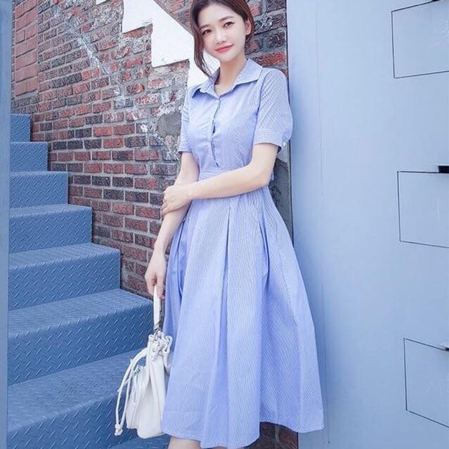 Đầm sọc xanh xoè
