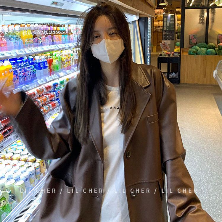 ☒✔Áo Khoác Da pu Dáng Rộng Phong Cách Hàn Quốc Thời Trang Mùa Thu Cho Nữ