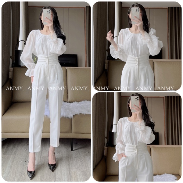 Quần tây nữ lưng cao AMY dáng baggy cạp cao phối 3 khuy siêu tôn dáng chuẩn đẹp đứng form đen trắng nâu Q513