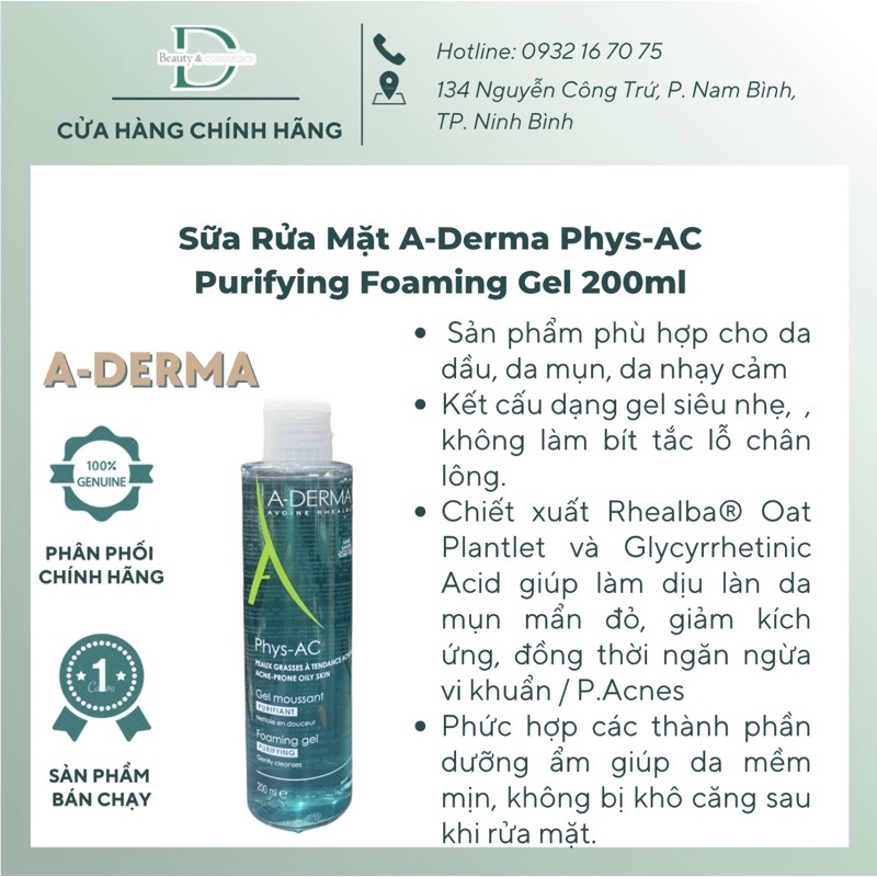 Sữa rửa mặt dành cho da dầu mụn,nhạy cảm ADERMA 200ml | BigBuy360 - bigbuy360.vn