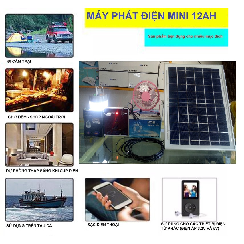MÁY PHÁT ĐIỆN MINI NĂNG LƯỢNG MẶT TRỜI - Tặng 01 đèn tích điện + 01 quạt usb