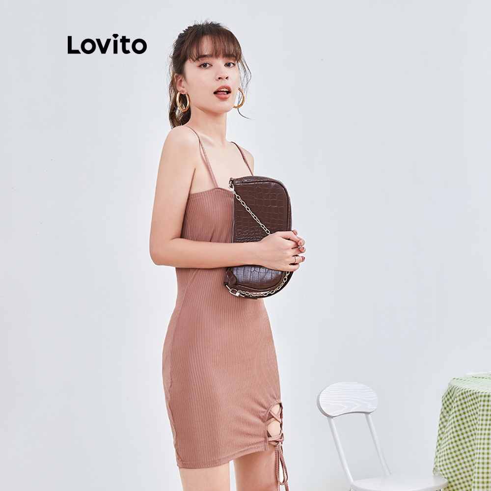 Đầm mini Lovito dáng bút chì DRQLFZP2189 màu nâu）