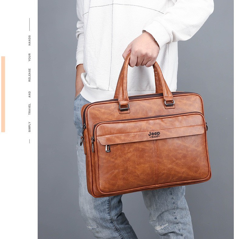 Túi xách cặp da đựng laptop da bò công sở JEEP BULUO T25 (Nâu đậm-Nâu sáng-Đen) | BigBuy360 - bigbuy360.vn