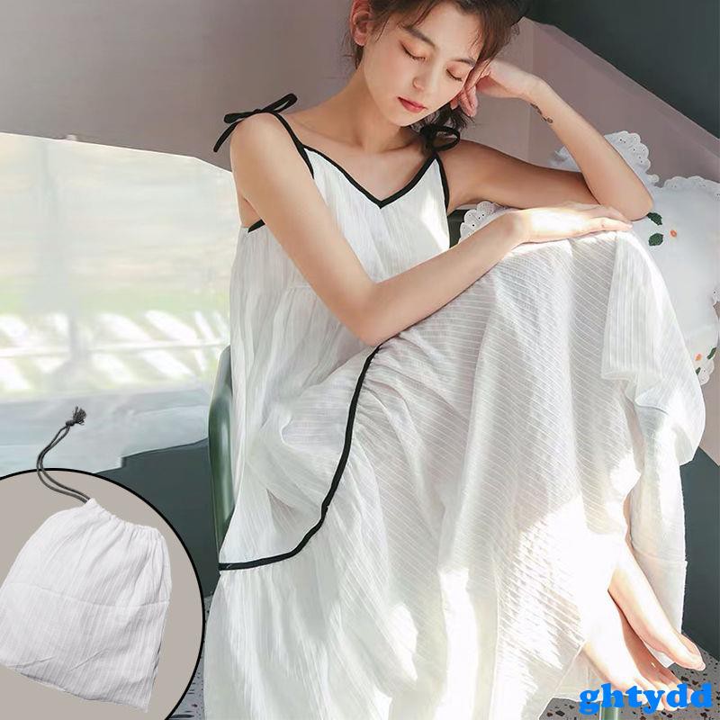 Đầm Ngủ Hai Dây Chất Liệu Cotton Thời Trang Mùa Hè Hàn Quốc Dễ Thương Cho Học Sinh