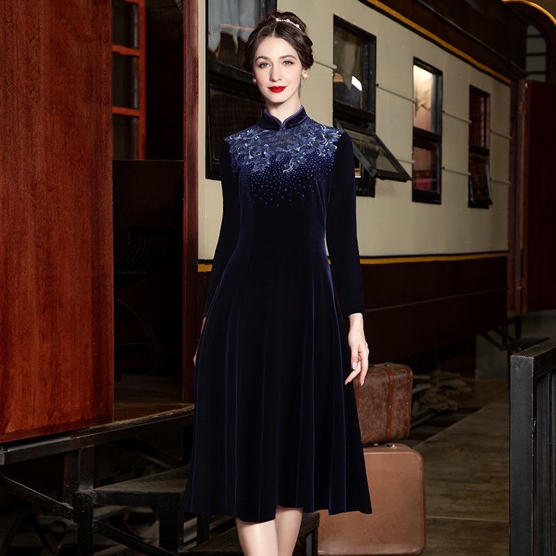 Váy nhung trung niên nữ quảng châu cao cấp