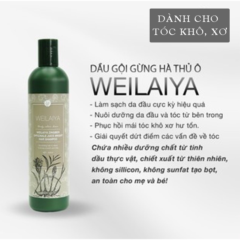 Dầu gội weilaiya, Dầu gội gừng hà thủ ô WEILAIYA Ginger hỗ trợ mọc tóc, giảm gàu, giảm gãy rụng 400ml