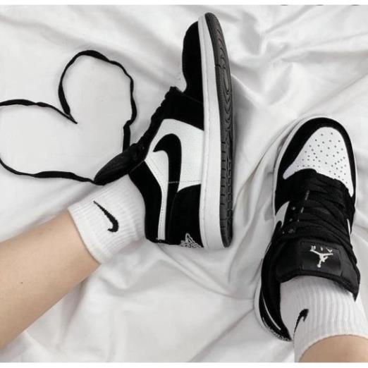 Giày thể thao jordan panda cổ thấp bóng đen trắng thời trang full box