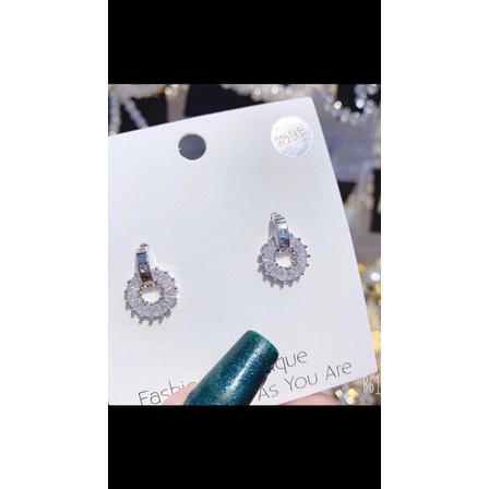 Bông tai bạc nữ Cater nạm đá tròn bạc ta cao cấp Minh Tâm Jewelry