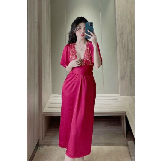 Váy nữ siêu sang mẫu Maxi đầm xuông ôm eo bằng dây thắt lưng