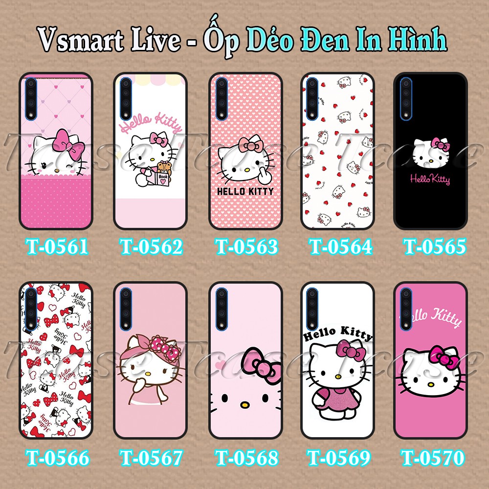 Ốp lưng Vsmart Live dẻo đen in hình Hello Kitty dễ thương