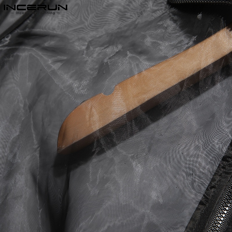 Jumpsuit INCERUN tay ngắn thiết kế xuyên thấu phối khóa kéo gợi cảm cho nam