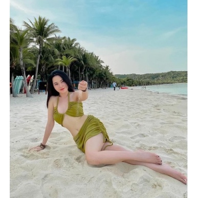 [ MẨU HOT ] Sét bikini nữ 2 mảnh quần váy rút dây áo mặc nhiều kiểu VATIXA BKN72 RÊU