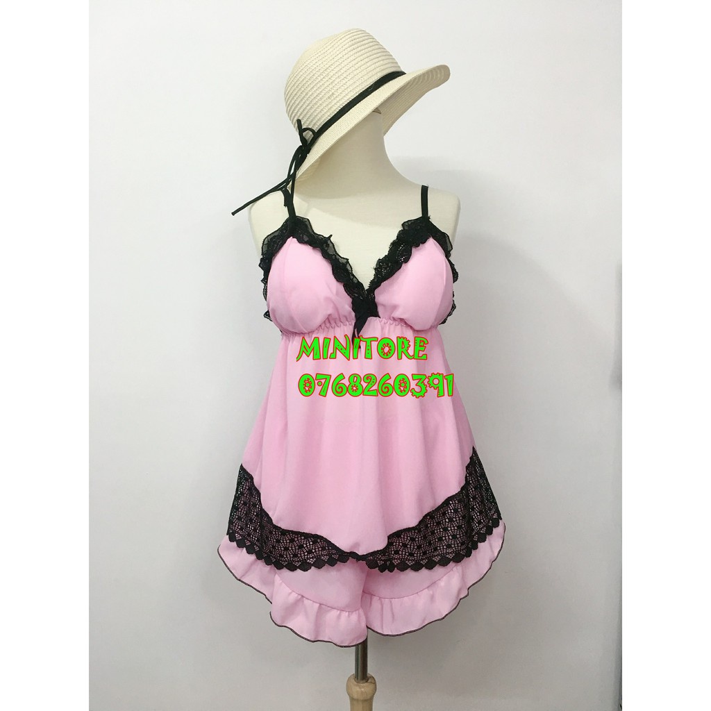 Đồ ngủ sexy, bộ đồ ngủ hai dây  [FREESHIP] cao cấp, chất vải phi mền mịn, không nhăn mặc thoáng mát size 45-- 58kg