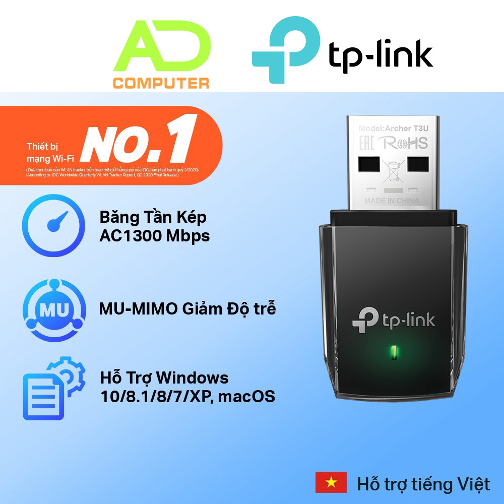 USB kết nối Wifi TP-Link Băng tần kép Chuẩn AC1300 Mpbs-Archer T3U -Hàng chính hãng