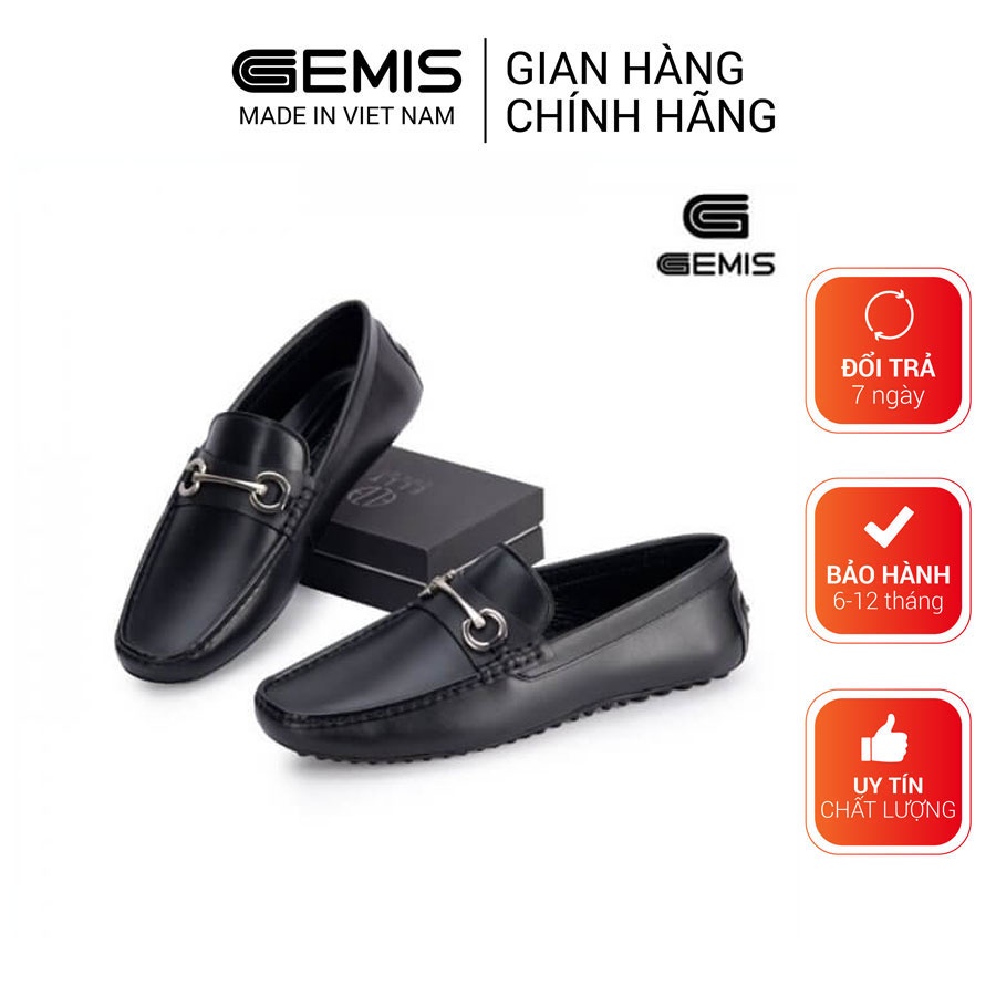 Giày lười nam da bò cao cấp chính hãng đai khóa GEMIS - GN00178 Đen/Nâu