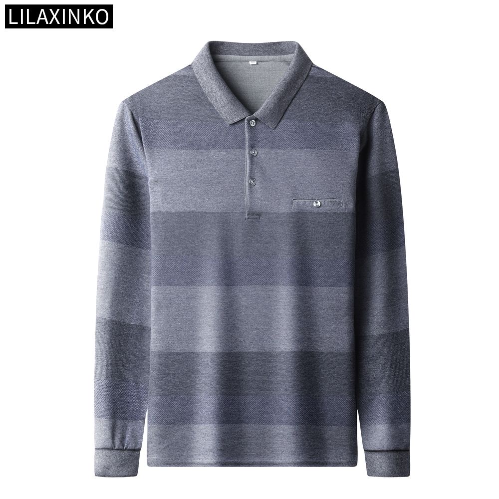 Áo Thun Polo Cotton Tay Dài Kẻ Sọc 3 Màu Thời Trang Thu Đông Cho Nam