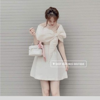 Váy Thiết Kế Cao Cấp. Váy Thiết Kế nơ ngực hở vai độc đáo, phong cách trẻ trung | BigBuy360 - bigbuy360.vn