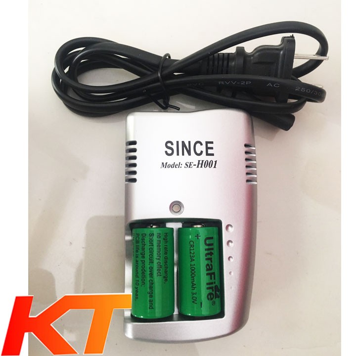 Máy Sạc Pin CR123A SINCE KÈM 2 PIN SẠC CR123A UltraFire 3V 1000MAH  ( Pin cho máy ảnh film, máy đo khoảng cách).