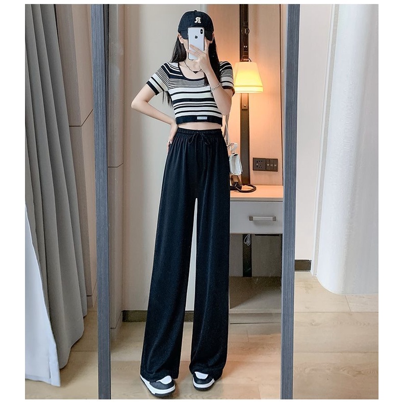 Quần Dài Lưng Cao Ống Rộng Thời Trang Hàn Quốc Cho Nữ