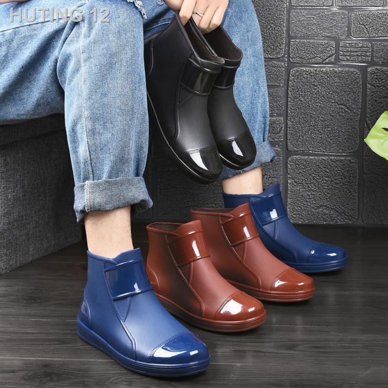 HINGUThời trang giày đi mưa cao cổ nam xu hướng nước ống ngắn nhà bếp không thấm cộng với nhung làm việc su chống trượt