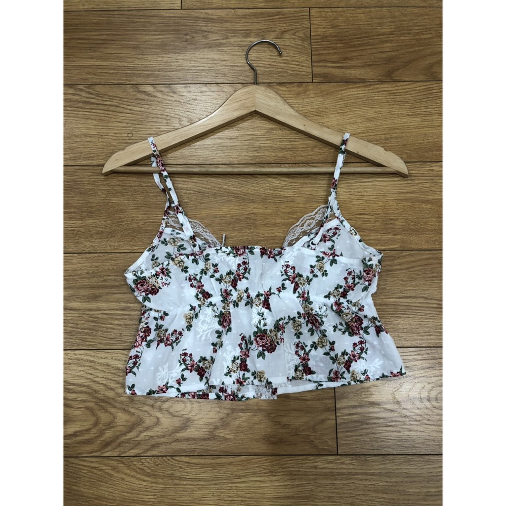 Áo Croptop cotton lụa "họa tiết thêu ren đen xẻ áo"