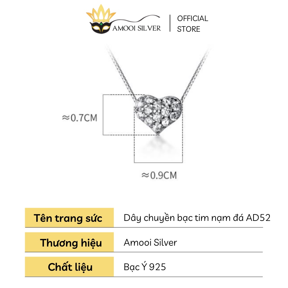 Dây Chuyền Bạc Cao Cấp S925 Mẫu Trái Tim Nạm Đá - Amooi Silver AD52