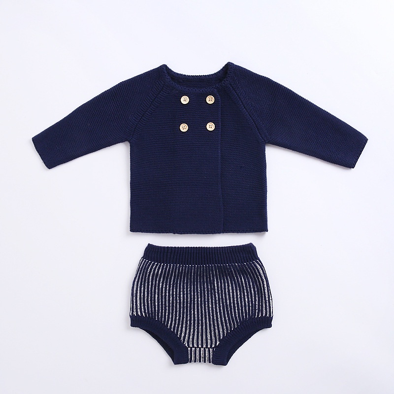 Bộ Áo Cardigan Cotton Dệt Kim Tay Dài Phối Quần Short Thời Trang Mùa Thu 2023 Cho Bé