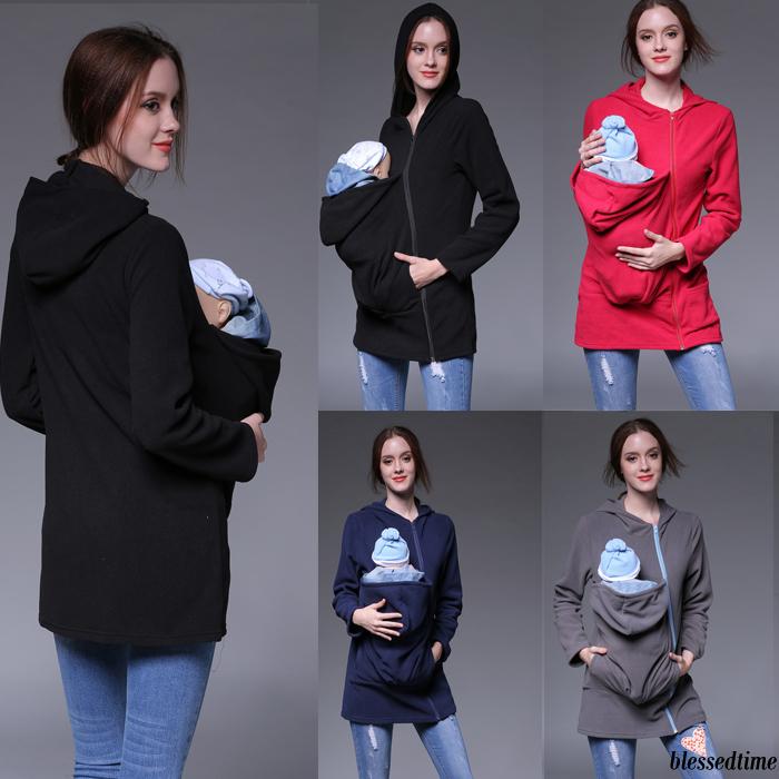 Áo Hoodies Có Nón Dài Tay Khóa Kéo Thời Trang Bà Bầu