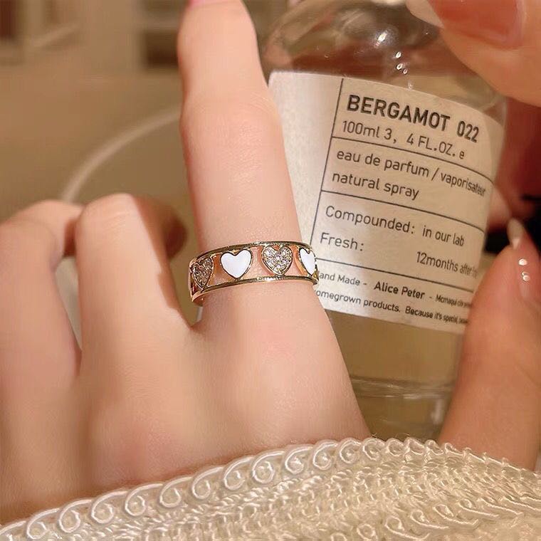 iF YOU Nhẫn   mạ bạc kiểu trái tim đính đá phong cách Hàn Quốc