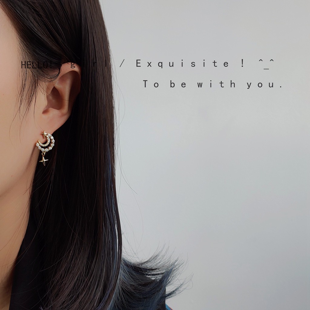 Lạ mắt bông tai trăng sao đính đá sang trọng 1452 mạ 925 cao cấp