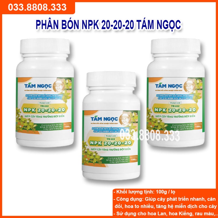 Phân Bón NPK 20-20-20 TÁM NGỌC lọ 100gram - Kích Thích Cây Phát Triên Phân Hóa Mầm Hoa