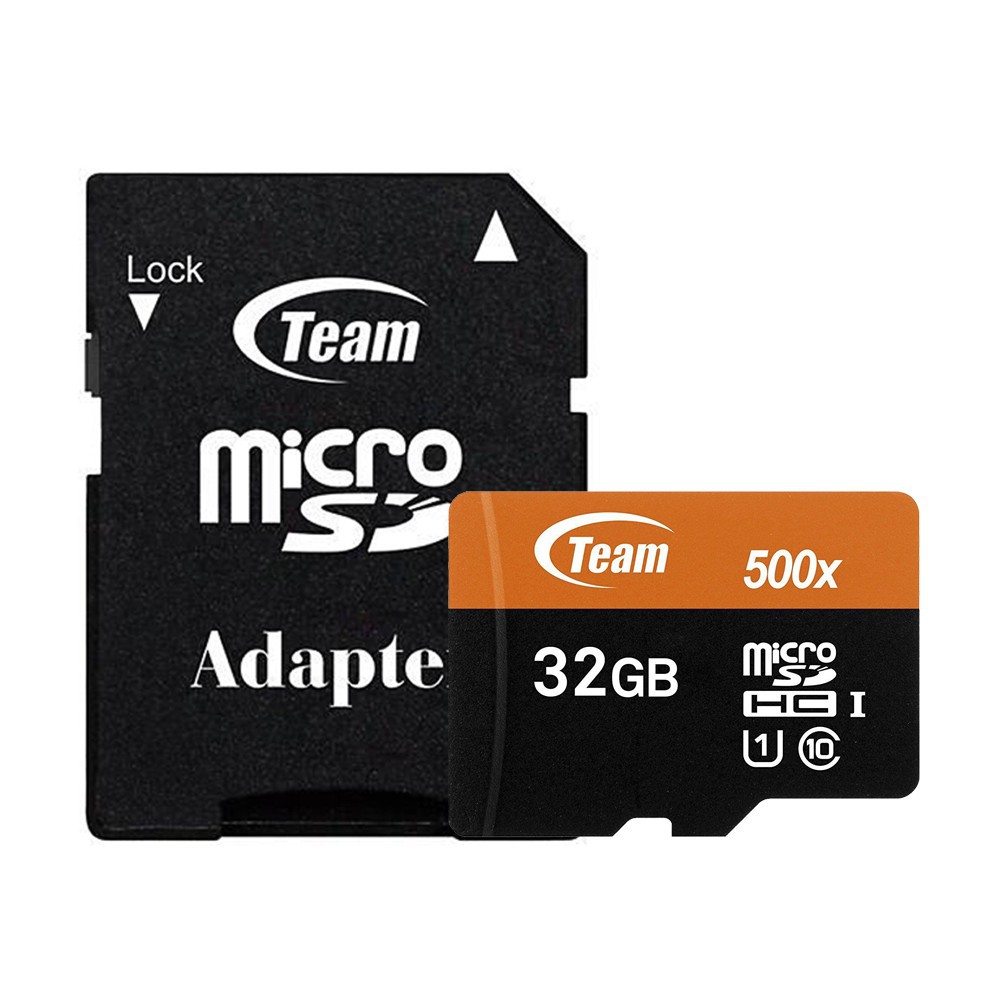 Thẻ nhớ microSDHC Team 32GB 500x upto 80MB/s class 10 U1 kèm Adapter (Đen cam) - Hãng phân phối chính thức